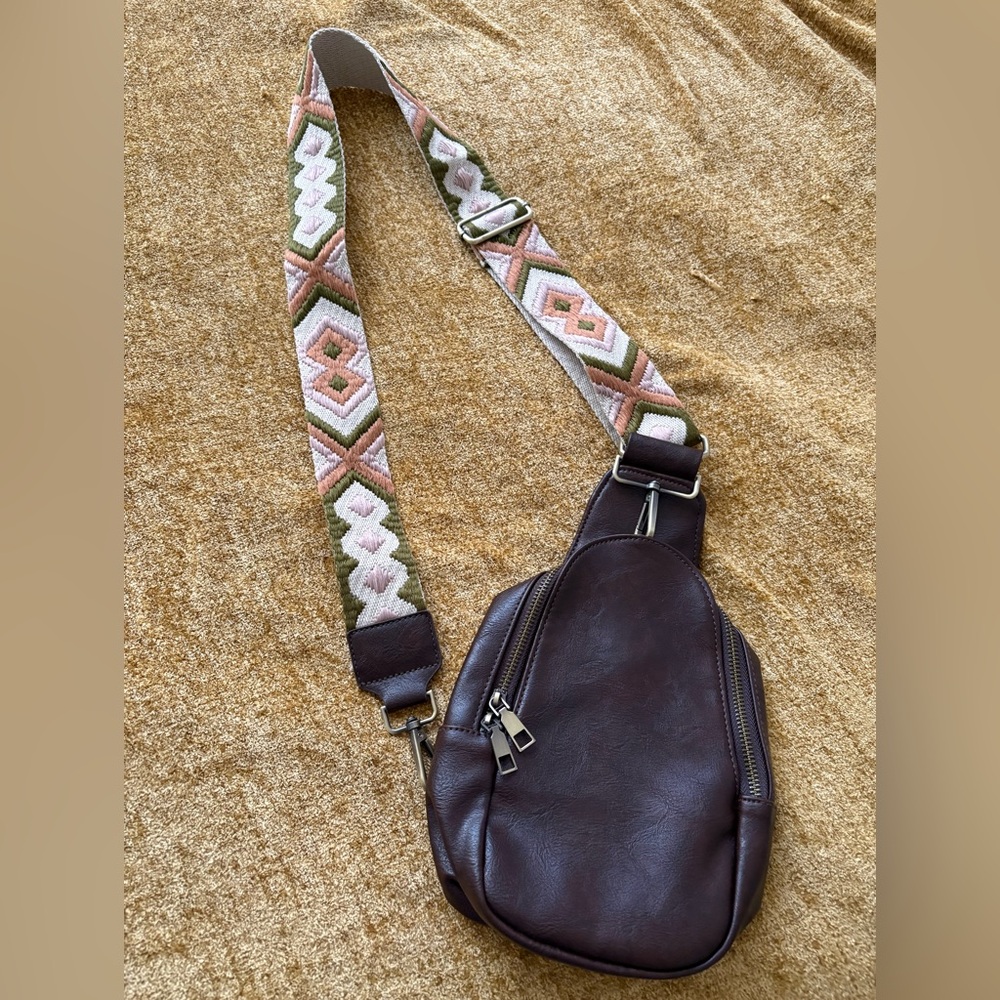 Modern & Chic Sling Bag with Patterned Strap - Picture 2 of 7
